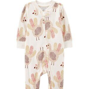 Carter's White and Pink Turkey Print Footie